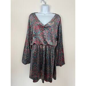 Judith March Velour Metallic Paisley Long Sleeve Boho Mini Dress Size Large